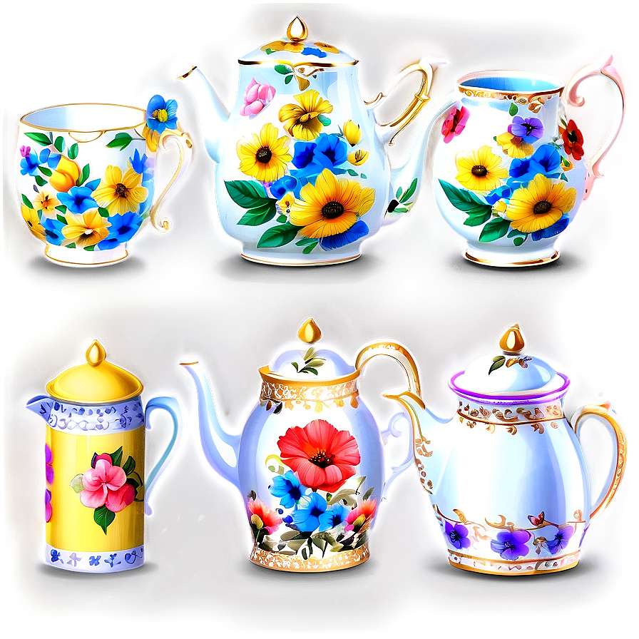 Floral Tea Party Set Png Mdq PNG Image