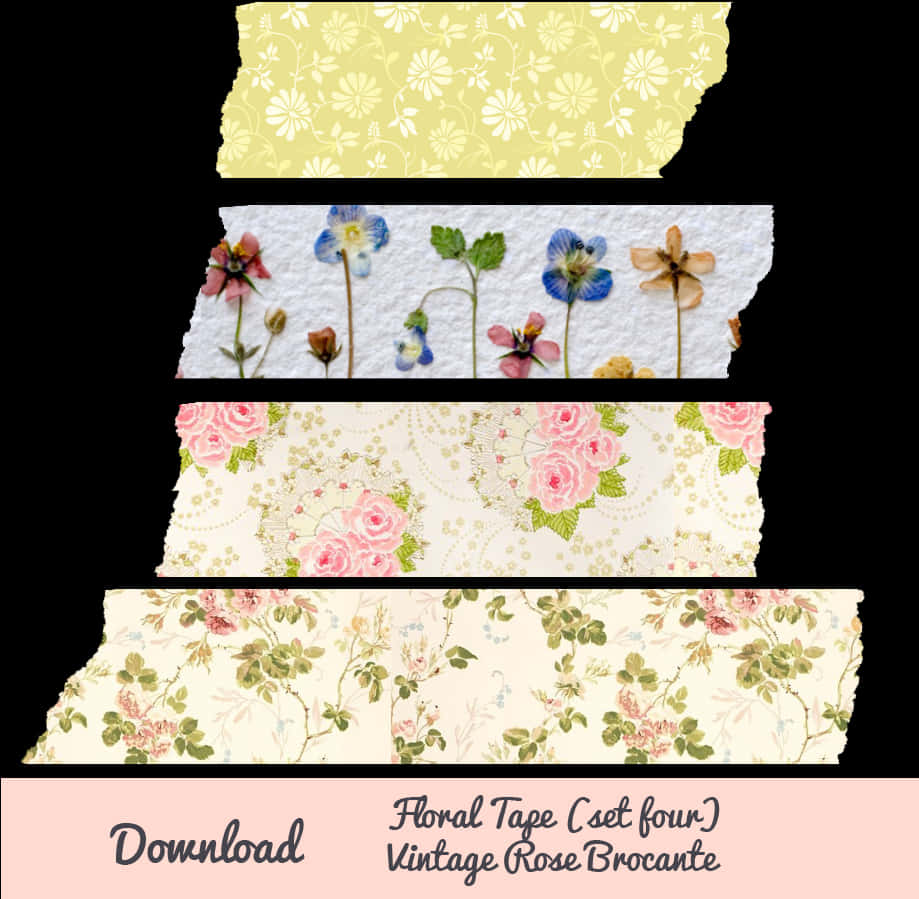 Floral Washi Tape Designs Vintage Rose Brocante PNG Image