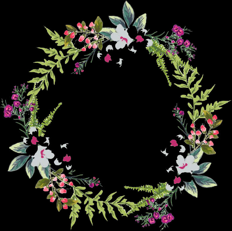 Floral_ Wreath_ Black_ Background.png PNG Image