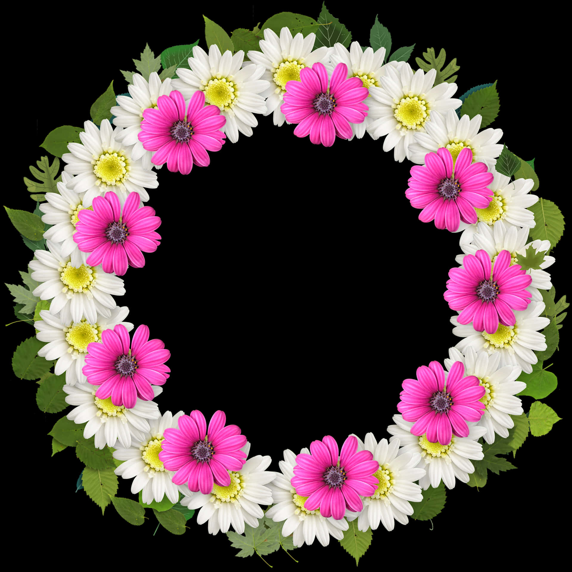 Floral_ Wreath_ Frame_ Black_ Background.jpg PNG Image