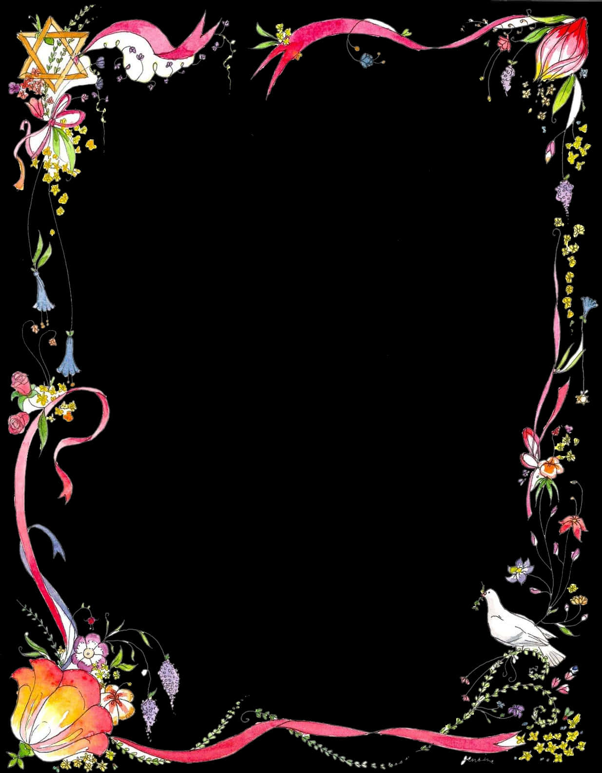 Floraland Birds Decorative Page Border PNG Image