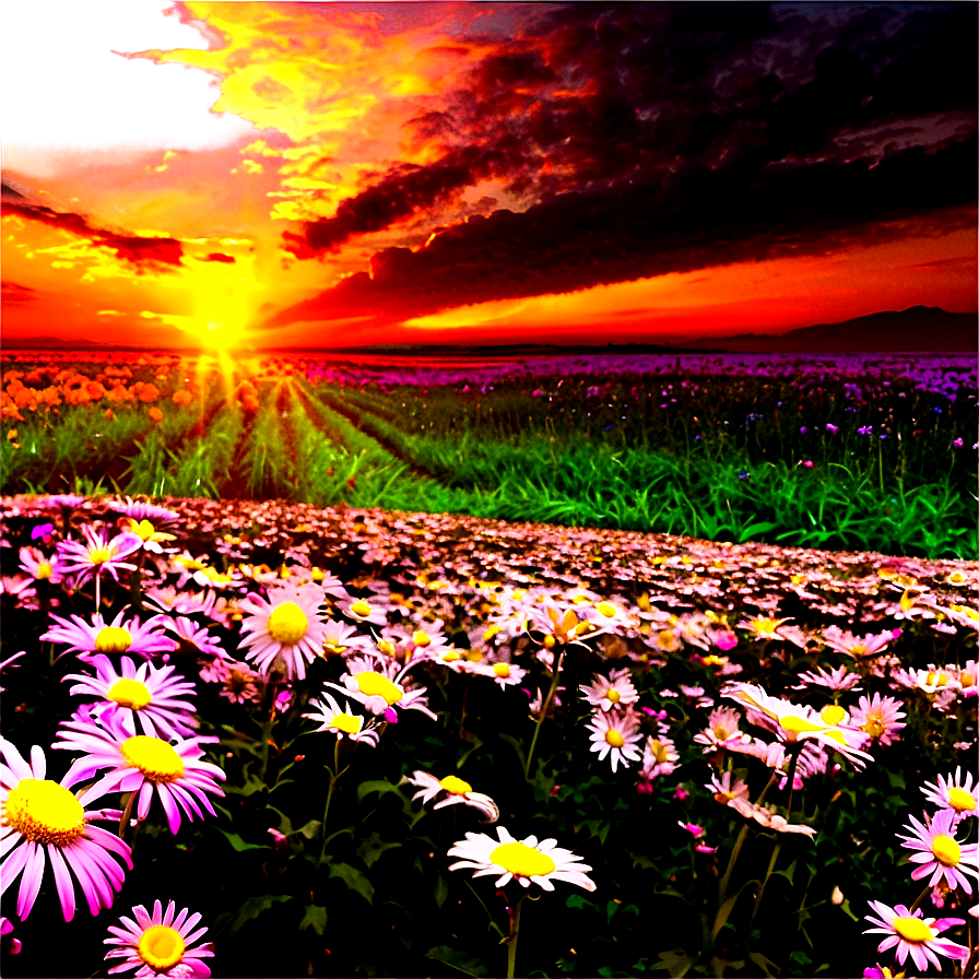 Flower Field Sunset Png Ync80 PNG Image