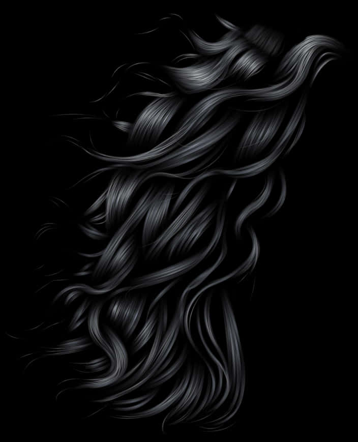 Flowing_ Black_ Hair_ Artwork PNG Image