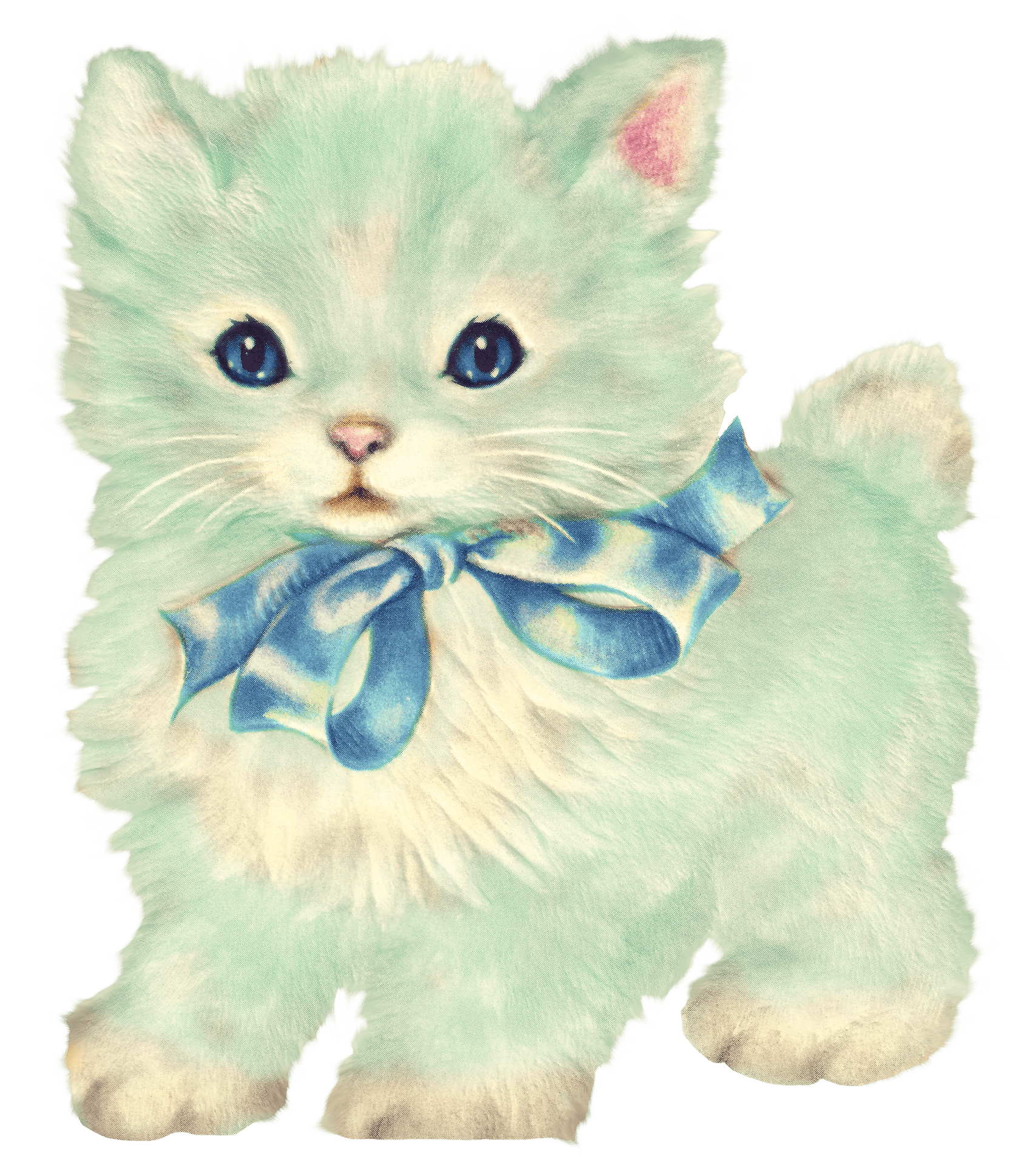 Fluffy Blue Bow Kitten PNG Image