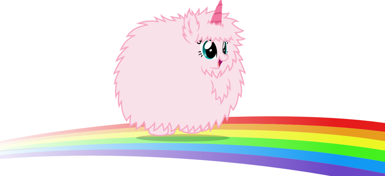 Fluffy Pink Creature On Rainbow PNG Image