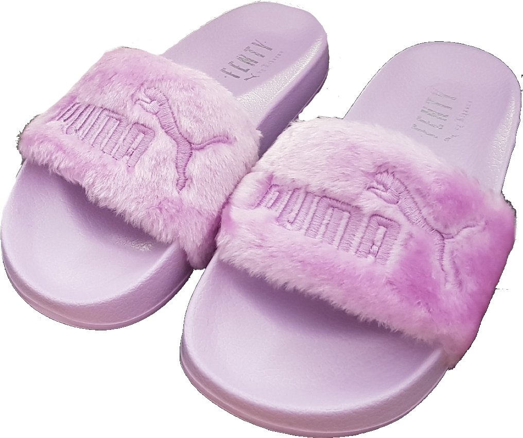 Fluffy Pink Puma Slides PNG Image