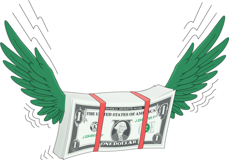 Flying Dollar With Wings Vector PNG Image