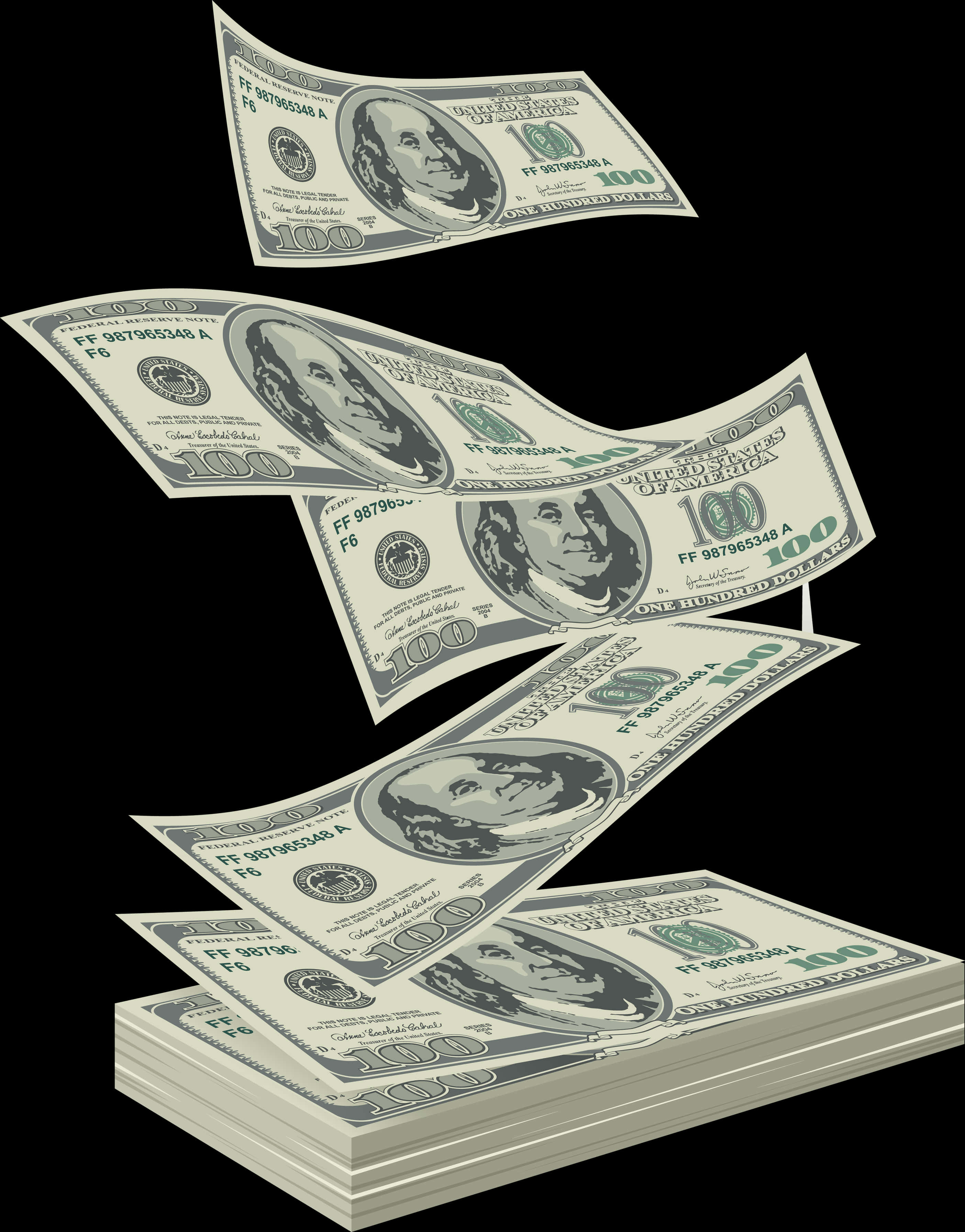 Flying Hundred Dollar Bills PNG Image