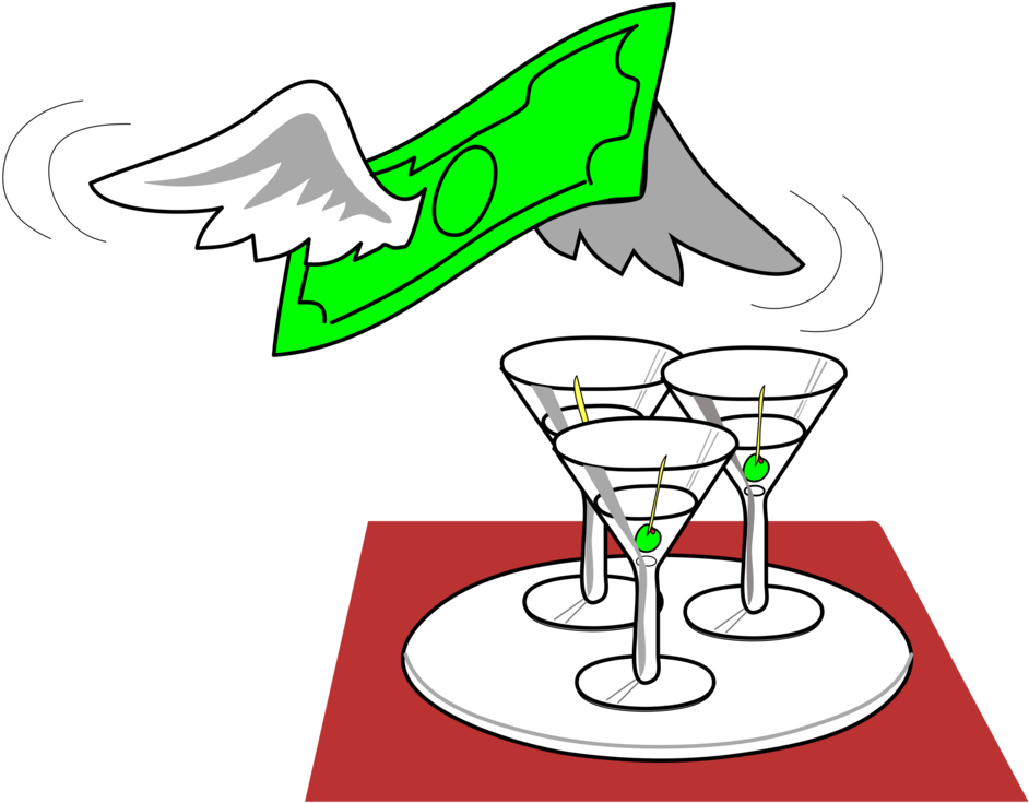 Flying Money Over Martini Glasses PNG Image