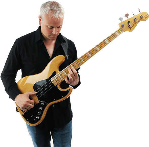 Focused Bass Guitarist Playing PNG Image