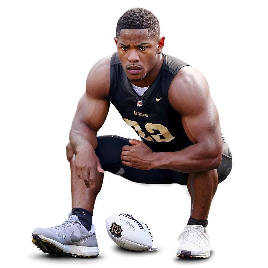 Focused Football Player Crouching PNG Image