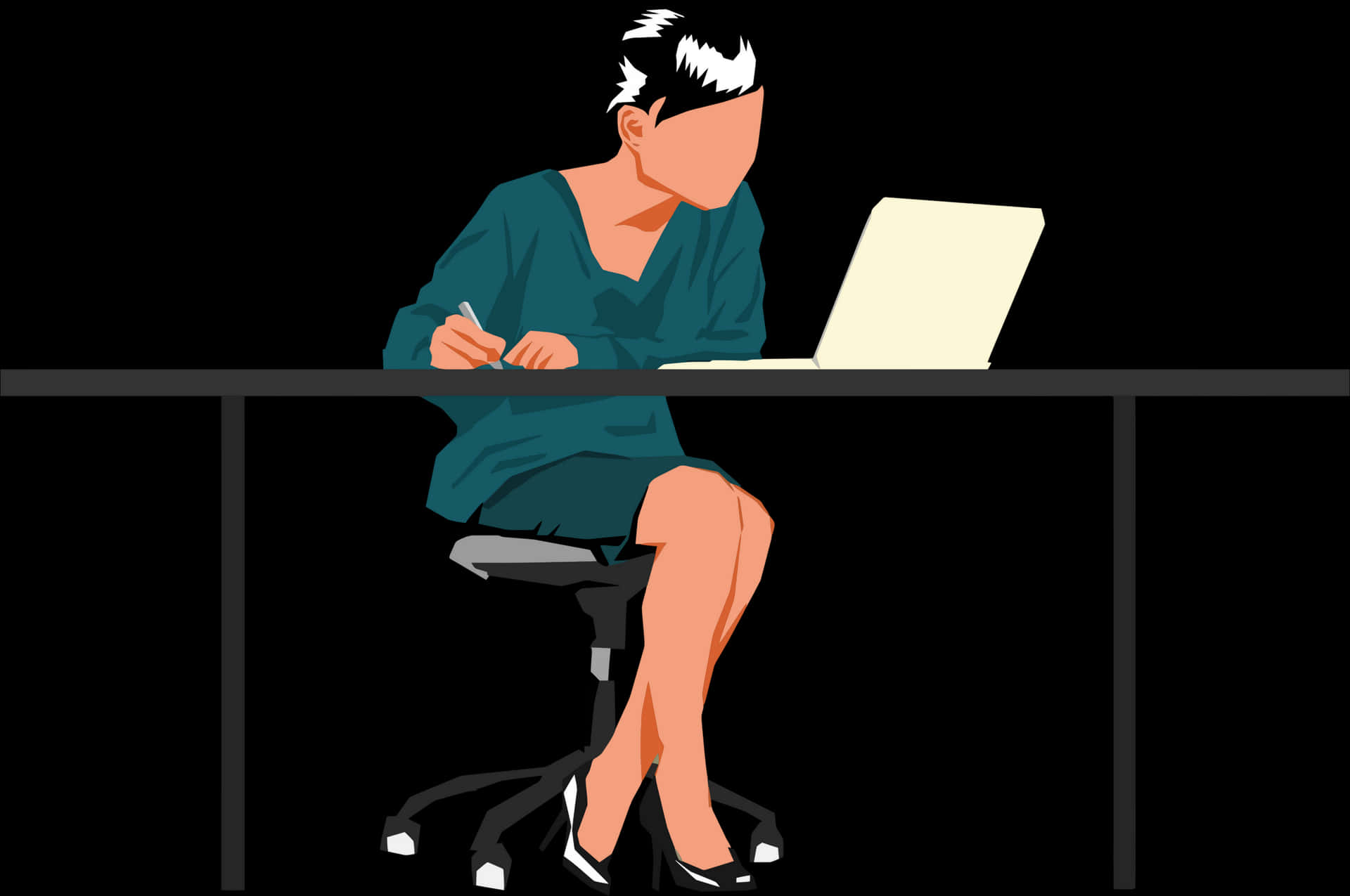 Focused Professional Workingat Desk PNG Image