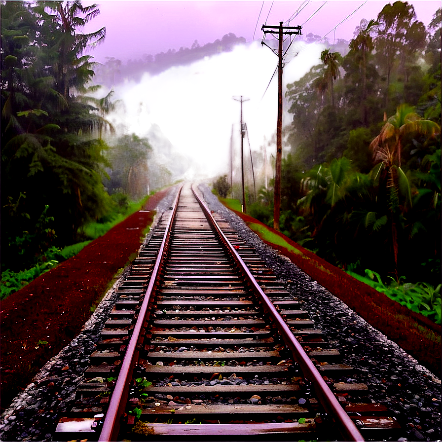 Foggy Morning Train Tracks Png Xse55 PNG Image