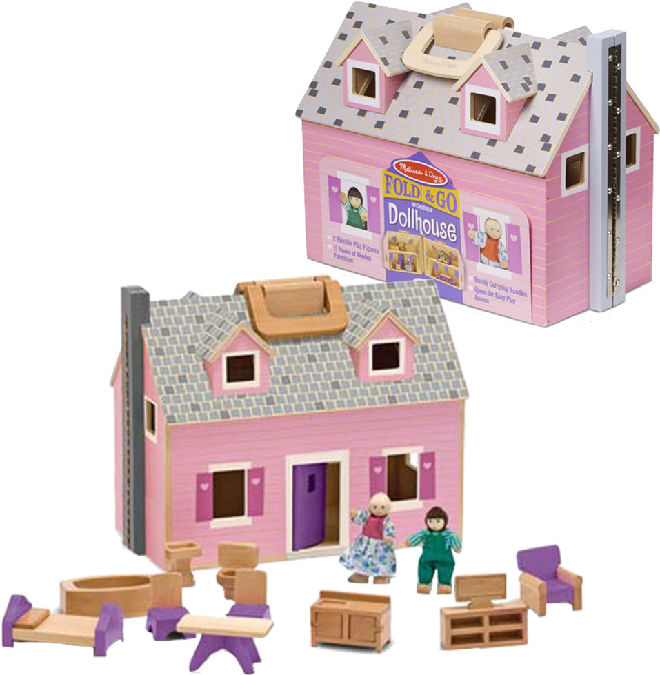 Foldable Pink Dollhousewith Furnitureand Figures PNG Image