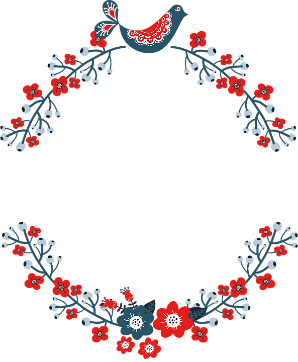 Folk Art Floral Christmas Frame PNG Image