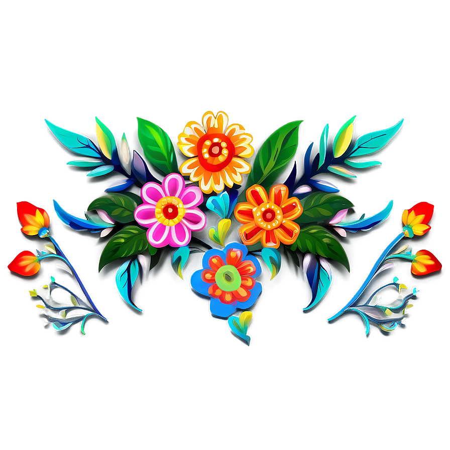 Folkloric Mexican Flowers Png Aik PNG Image