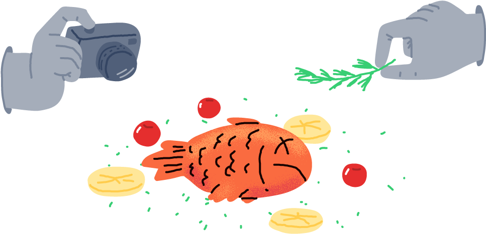 Food Photography Cartoon Fish Dish PNG Image