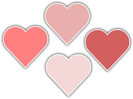 Four Hearts Black Background PNG Image