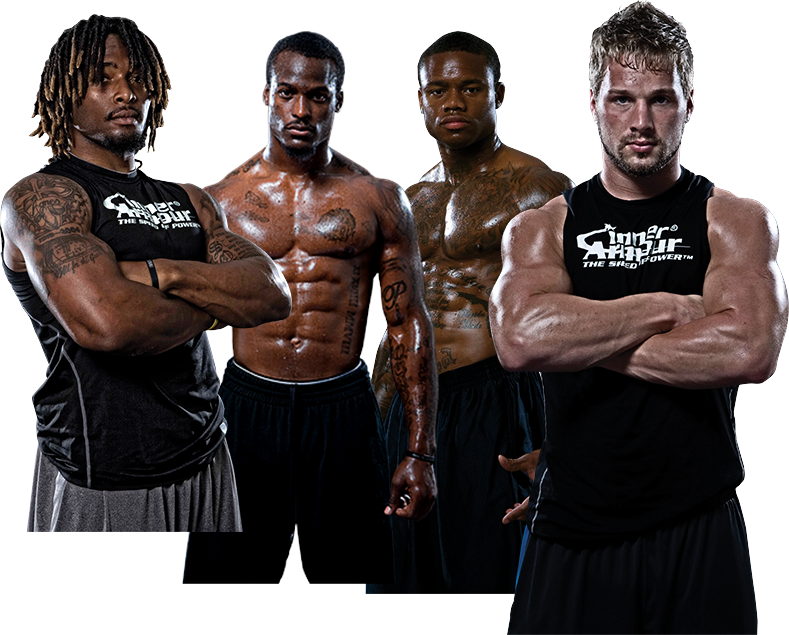 Four Muscular Athletes Posing PNG Image