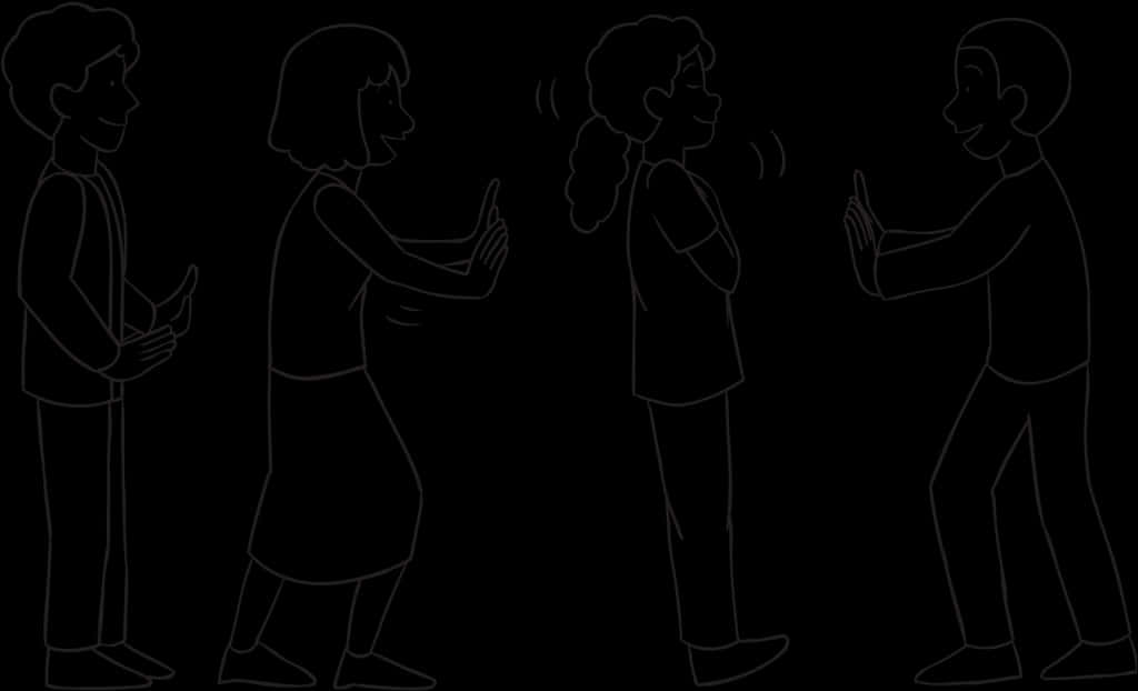 Four People Communicating Silhouette PNG Image