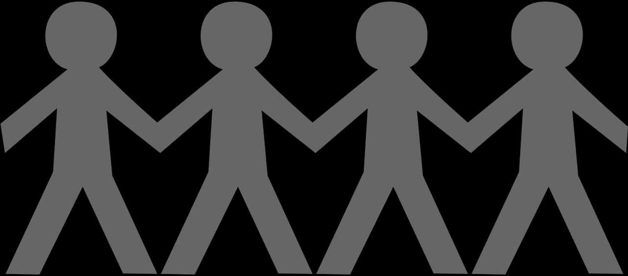 Four Silhouette Friends Holding Hands PNG Image