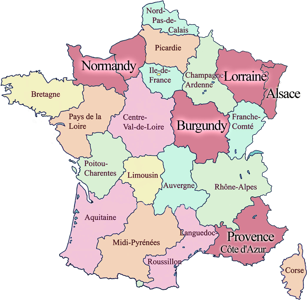 France Regions Map Color Coded PNG Image