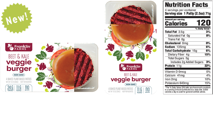 Franklin Farms Beet Kale Veggie Burger Packaging PNG Image