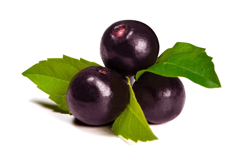 Fresh Acai Berries With Leaves PNG Image