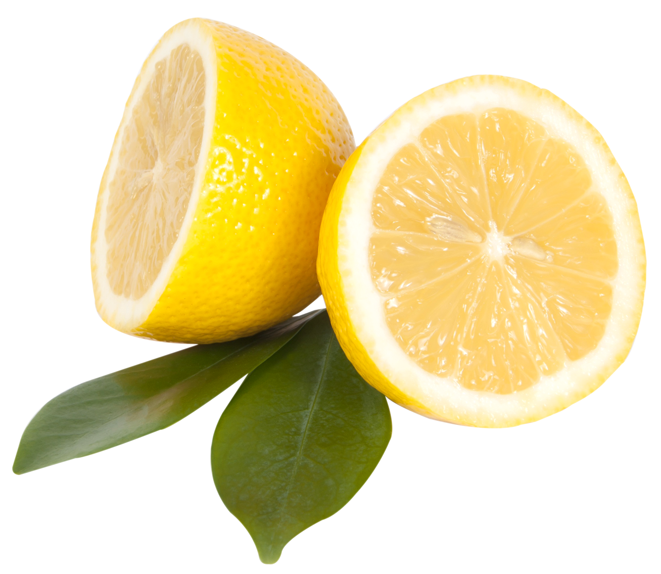 Fresh Cut Lemonwith Leaves.png PNG Image