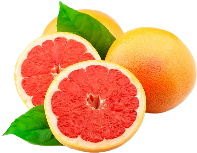 Fresh Grapefruit Slicesand Wholewith Leaves PNG Image