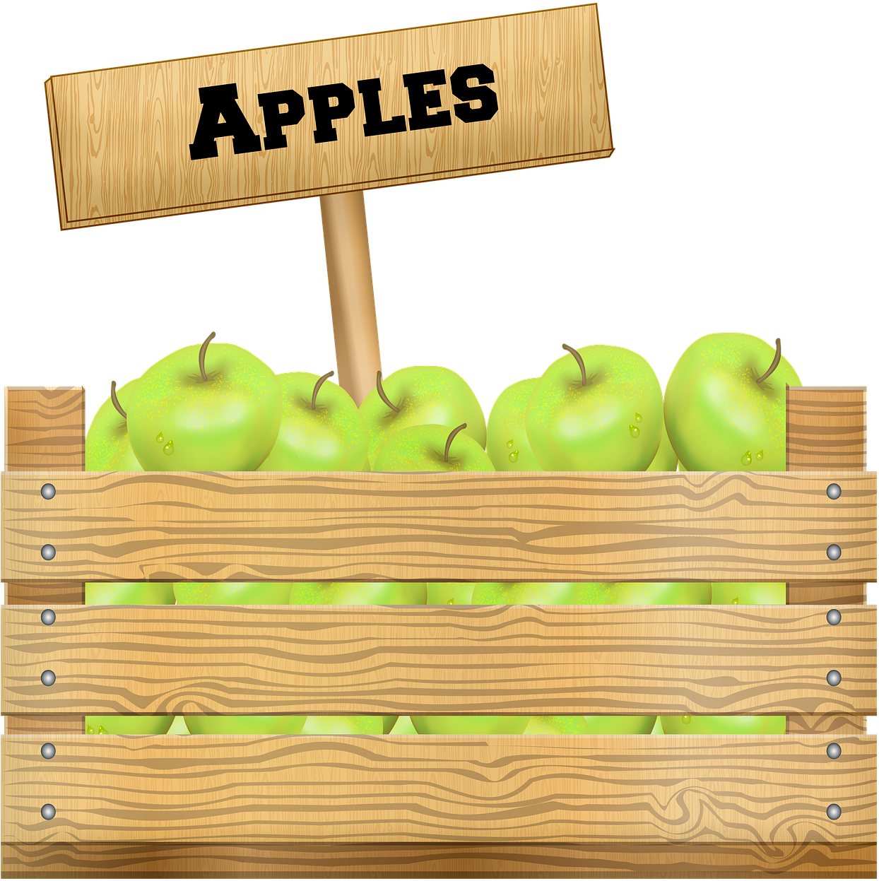 Fresh Green Applesin Wooden Crate PNG Image