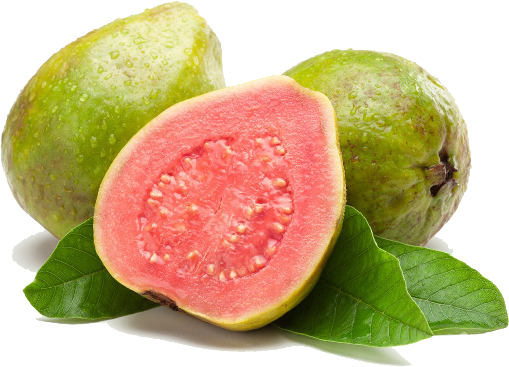 Fresh Guavaand Half Cutwith Leaves PNG Image