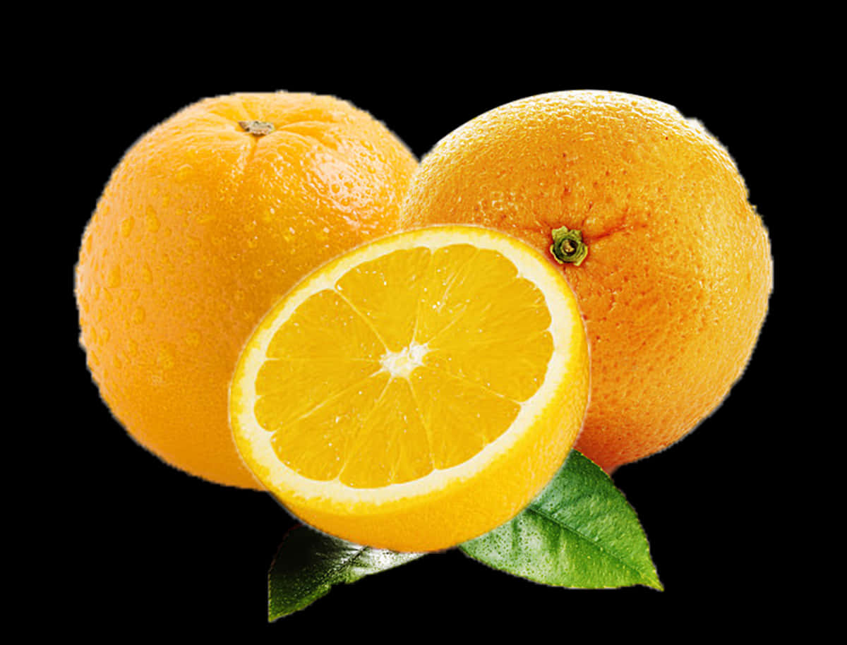 Fresh Oranges Slicedand Whole PNG Image