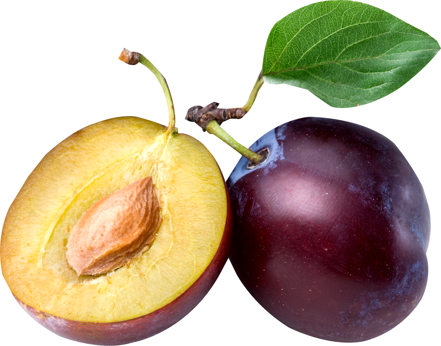 Fresh Plumand Halfwith Seedand Leaf PNG Image