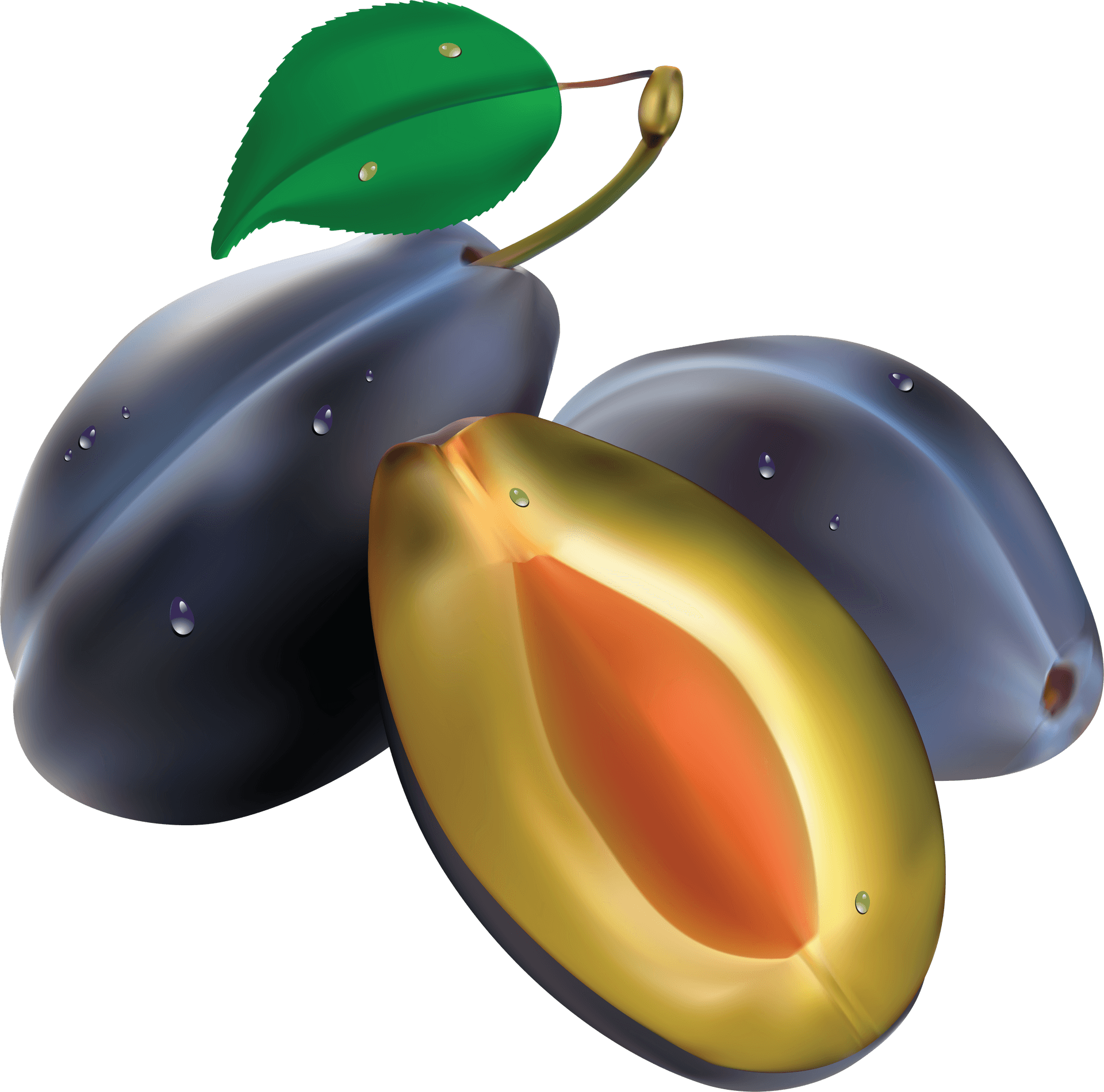 Fresh Plums With One Halved PNG Image