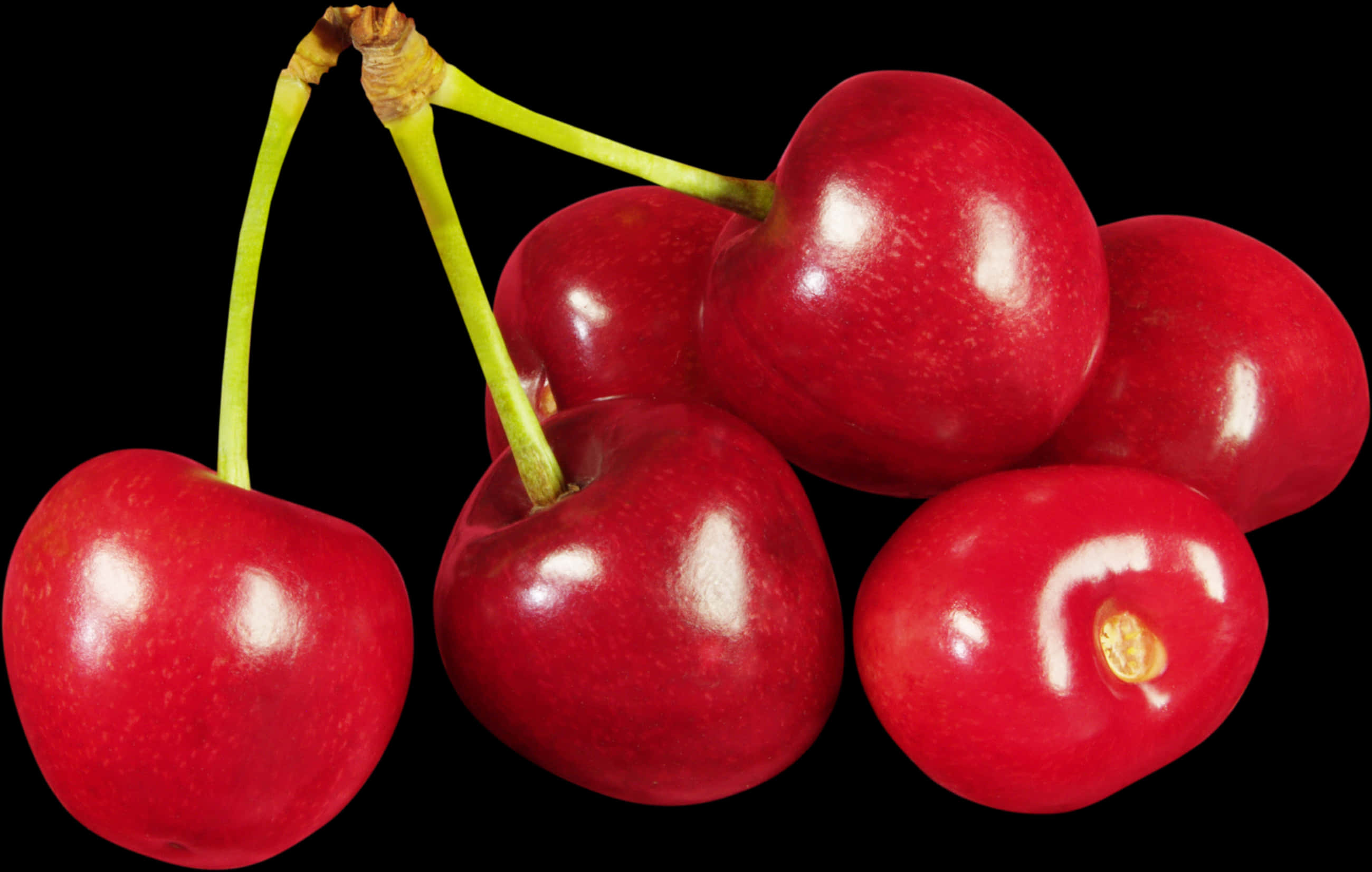 Fresh Red Cherries Black Background PNG Image