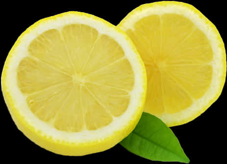 Fresh Sliced Lemonwith Leaf PNG Image