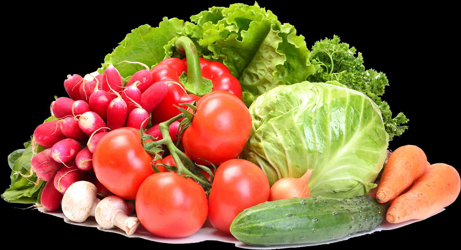 Fresh Vegetable Assortment Black Background PNG Image