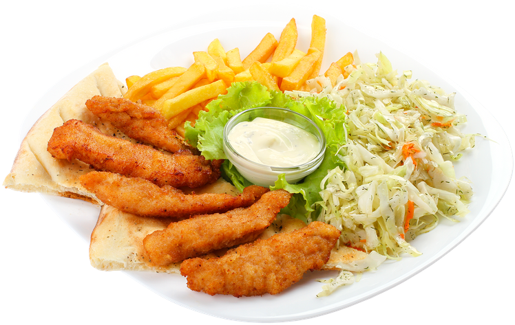 Fried Chicken Stripswith Friesand Salad PNG Image