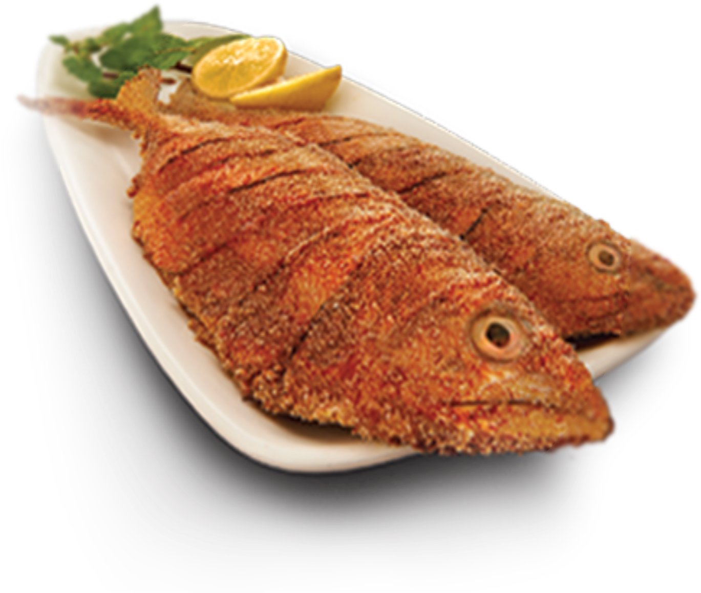 Fried Fish Platterwith Lemon PNG Image