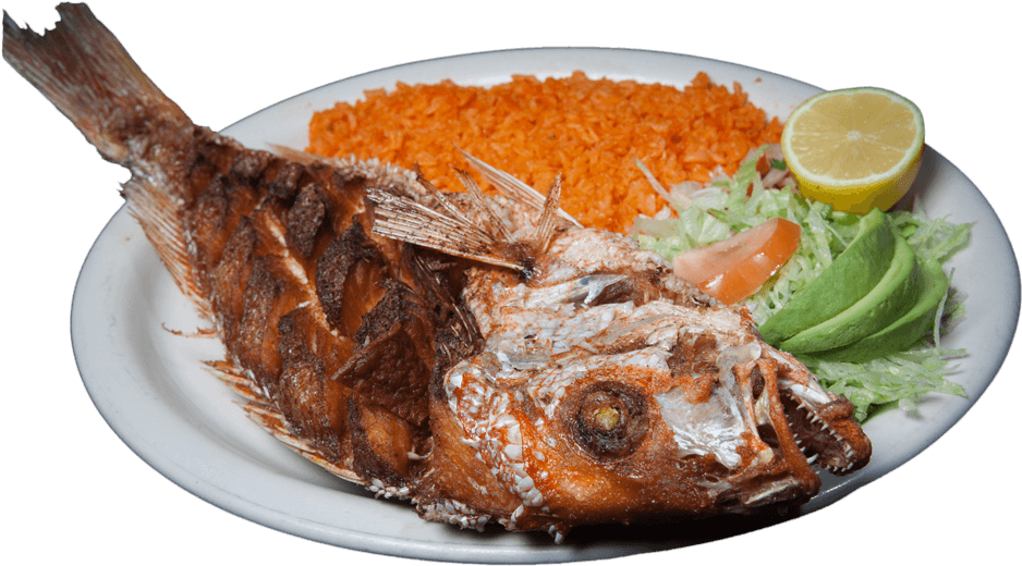 Fried Fish With Riceand Salad PNG Image