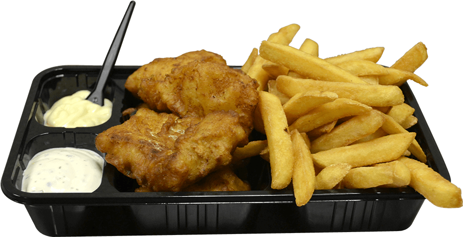 Fried Fishand Chipswith Dipping Sauces PNG Image