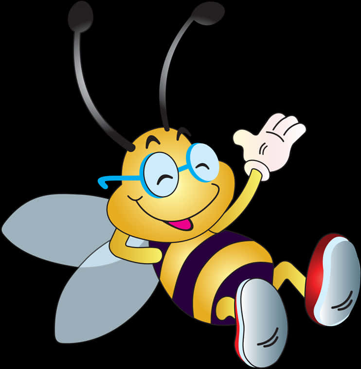 Friendly Cartoon Bee Waving PNG Image