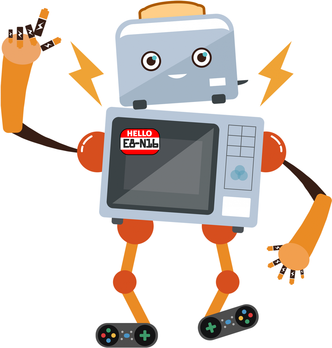 Friendly_ Robot_with_ Gaming_ Controllers_and_ Energy_ Drink PNG Image