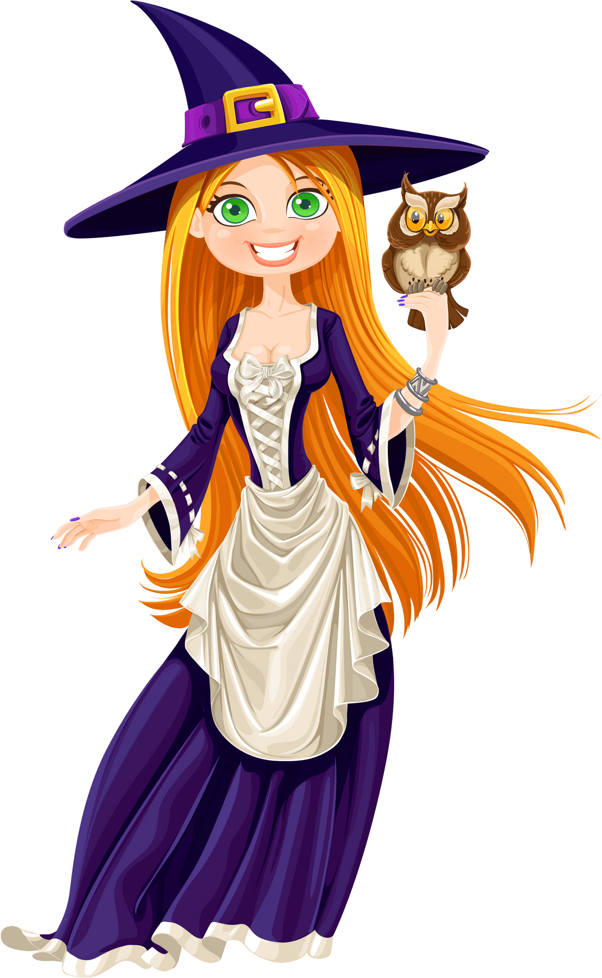 Friendly Witchwith Owl Illustration PNG Image