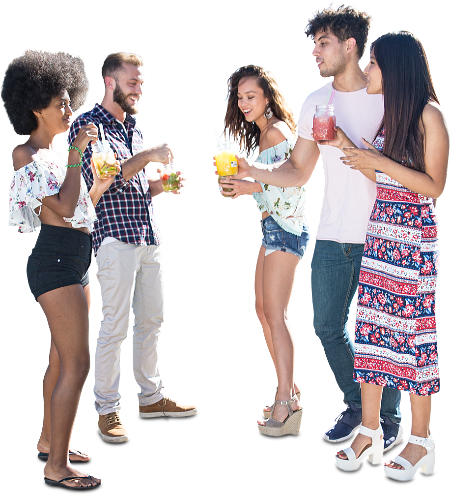 Friends Enjoying Summer Drinks PNG Image