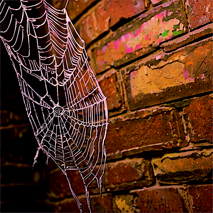 Frosty Spider Webon Brick Wall PNG Image