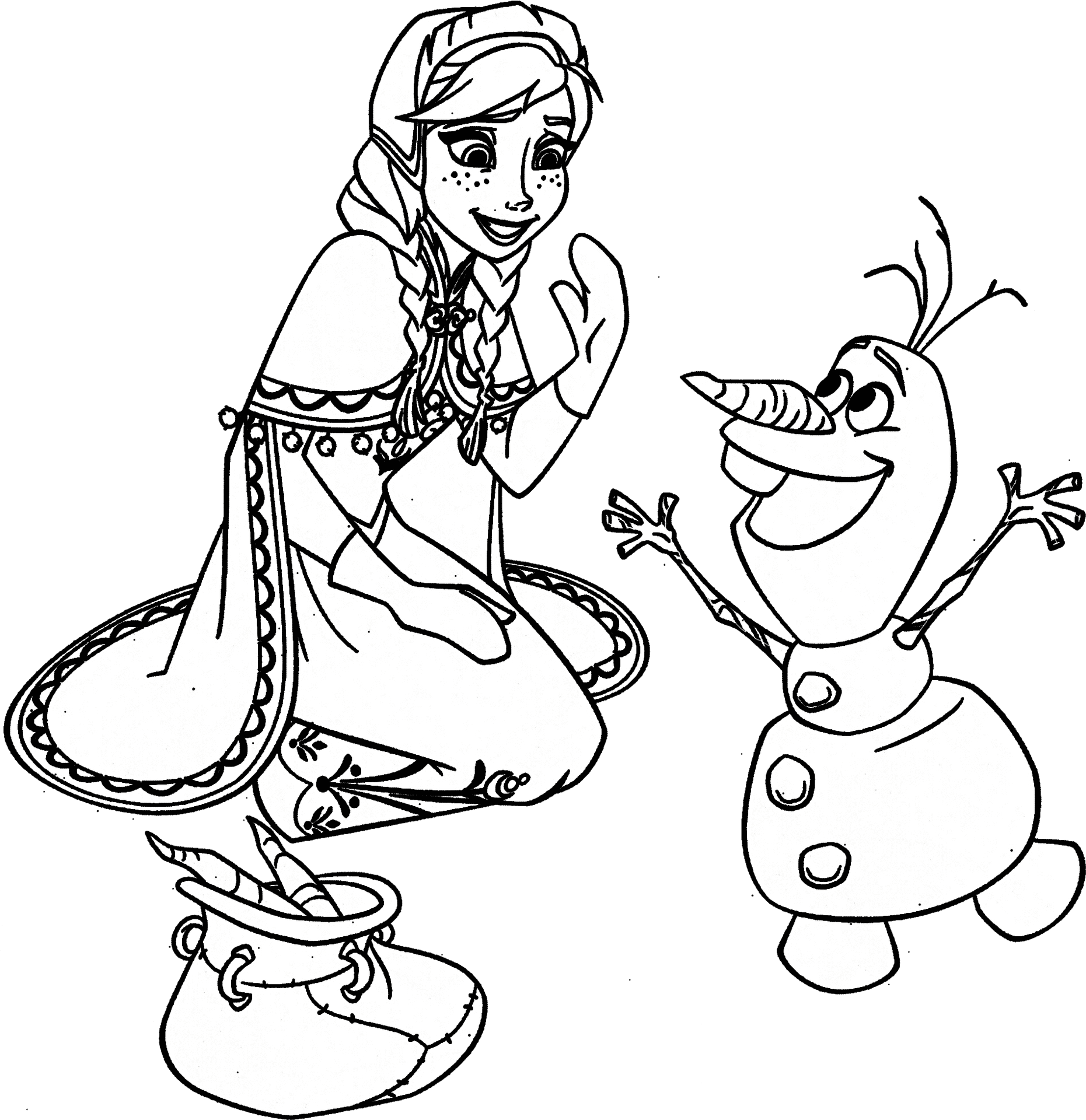 Frozen Annaand Olaf Coloring Page PNG Image