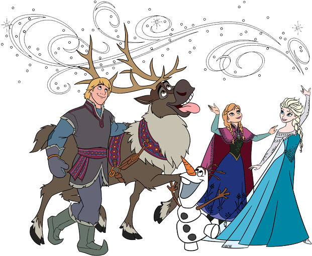 Frozen Characters Group Illustration PNG Image