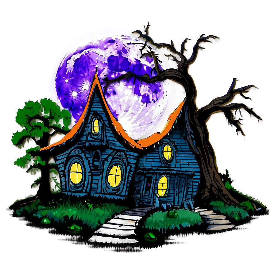 Full Moon Haunted House Png 94 PNG Image